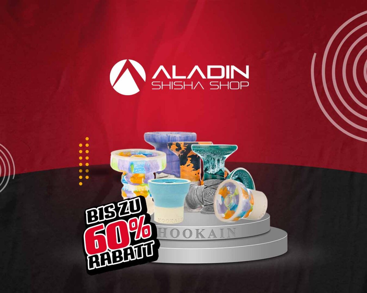 Bis zu 60 Prozent Rabatt auf alle Hookain Köpfe im Aladin Shisha Shop  - Die besten Hookain Köpfe für kurze Zeit bis zu 60% rabattiert