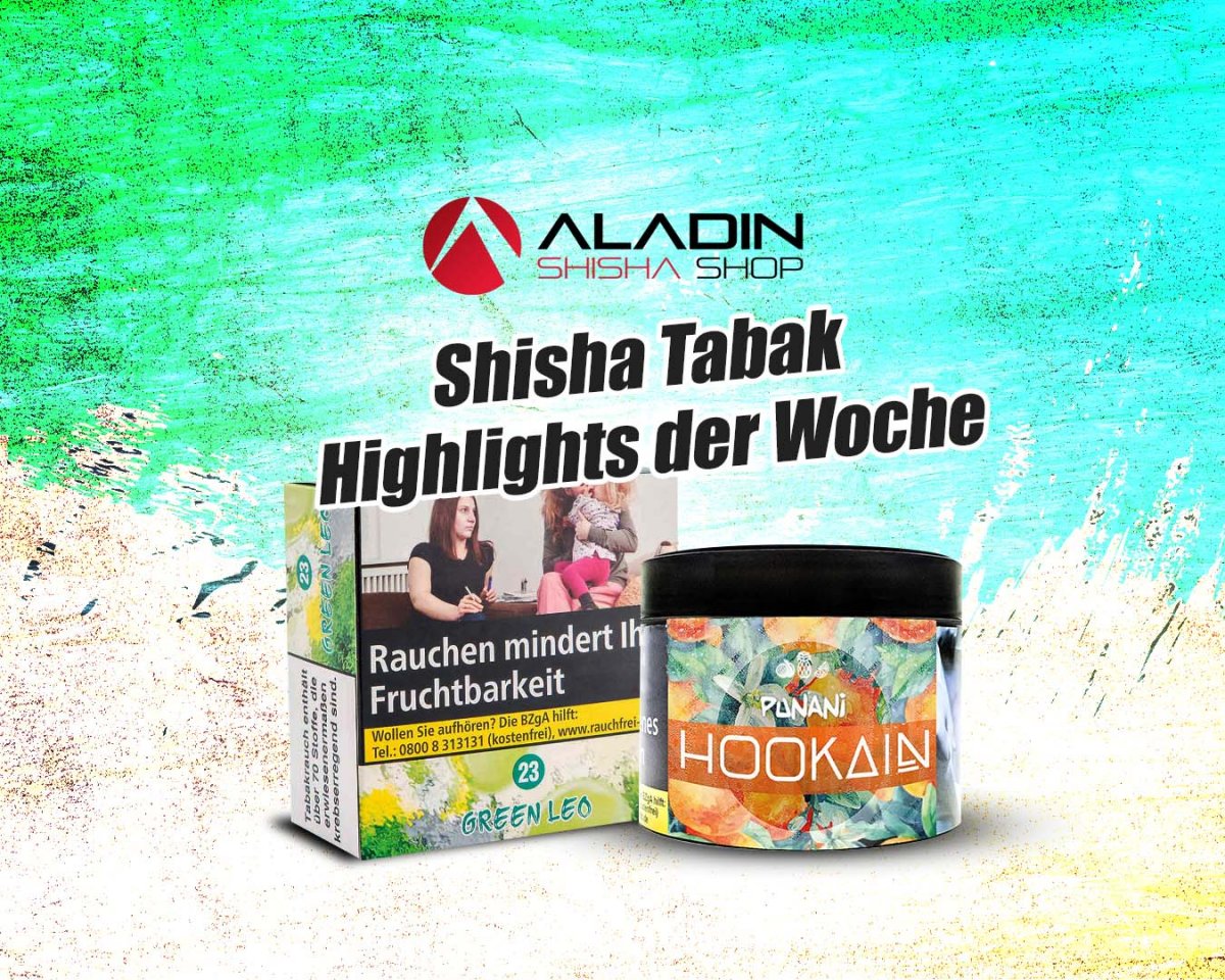 Shisha Tabak Highlights der Woche im Aladin Shisha Shop: Aqua Mentha Tobacco #23 Green Leo &amp; Hookain Tabak Punani - Aladin Shisha Shop: Top Shisha Tabak der Woche - Aqua Mentha &amp; Hookain