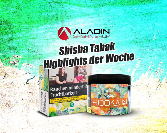 Shisha Tabak Highlights der Woche im Aladin Shisha Shop: Aqua Mentha Tobacco #23 Green Leo &amp; Hookain Tabak Punani