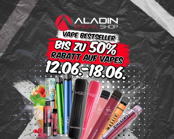 Vape Bestseller Angebote: Jetzt bis zu 50 Prozent sparen im Aladin Shisha Shop! - E-Shisha Bestseller zum halben Preis: Jetzt im Aladin Shisha Shop!