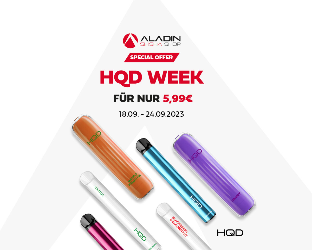 HQD Week im Aladin Shisha Shop: Alle Modelle für nur 5,99€ - Entdecke die HQD Einweg Vapes: Top-Angebot während der HQD Week!
