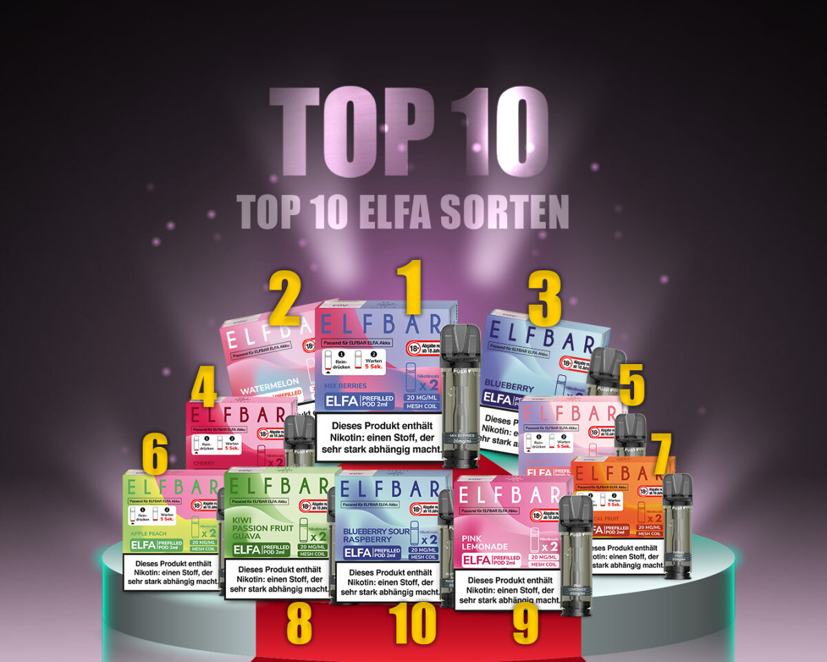 The best Elf Bar ELFA Pods 2024: Top 10 ELFA varieties in the Aladin Shisha Shop - The 10 best ELFA pods for your Elf Bar Pod System