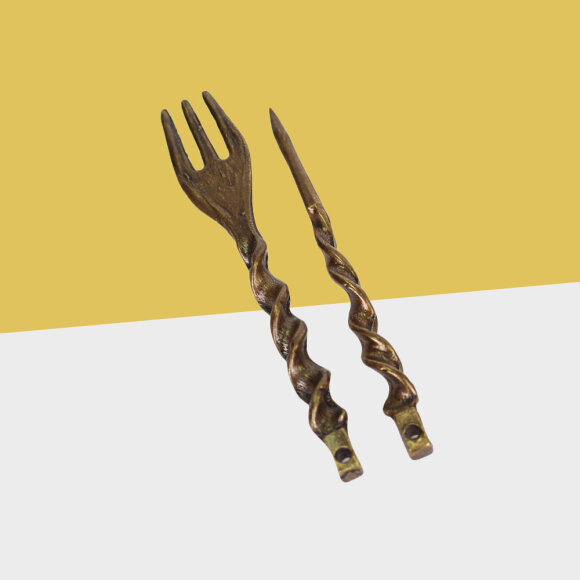 Set: Lochstecher und Tabakgabel Curl - Altgold Rost‑Optik