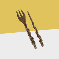 Set: Lochstecher und Tabakgabel Curl - Altgold Rost‑Optik