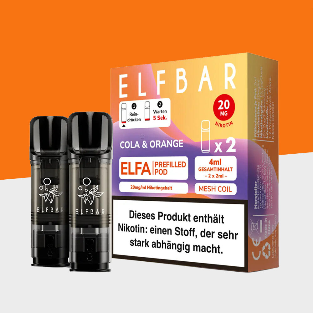 elfbar nachfüllbar schmeckt verbrannt ELFA by - Cola & Orange – Pod Device Type-Nicotine Refill pods Farbe:Elfbar MAX Schwarz ELFBAR Rabattcode 2026: 3