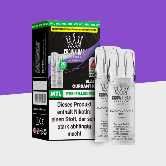 Al Fakher Crown Bar 600 – Blackcurrant Ice – MTL - Pod (2er Pack)