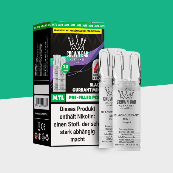 Al Fakher Crown Bar 600 – Blackcurrant Mint – MTL - Pod (2er Pack)