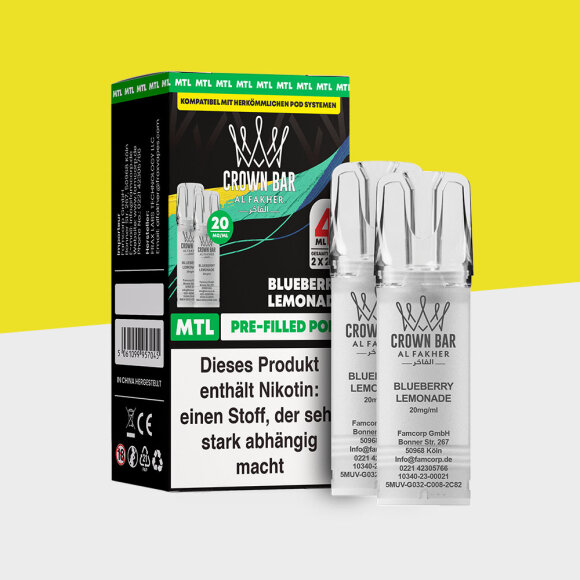 Al Fakher Crown Bar 600 – Blueberry Lemonade – MTL - Pod (2er Pack)