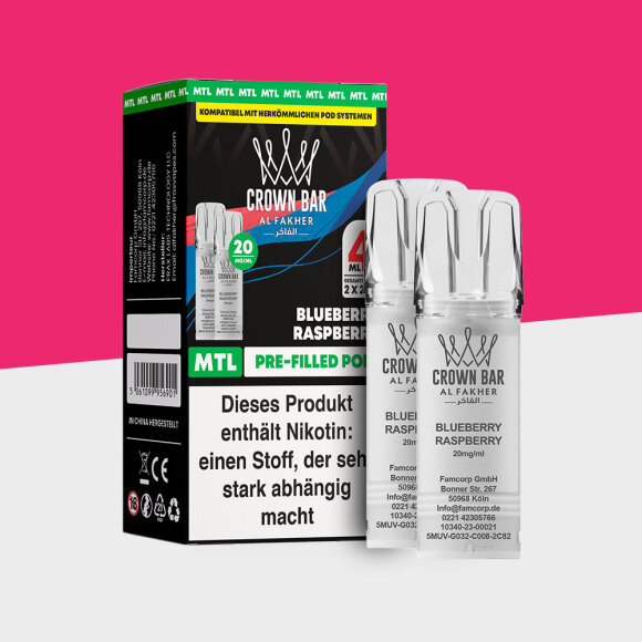 Al Fakher Crown Bar 600 – Blueberry Raspberry – MTL - Pod (2er Pack)