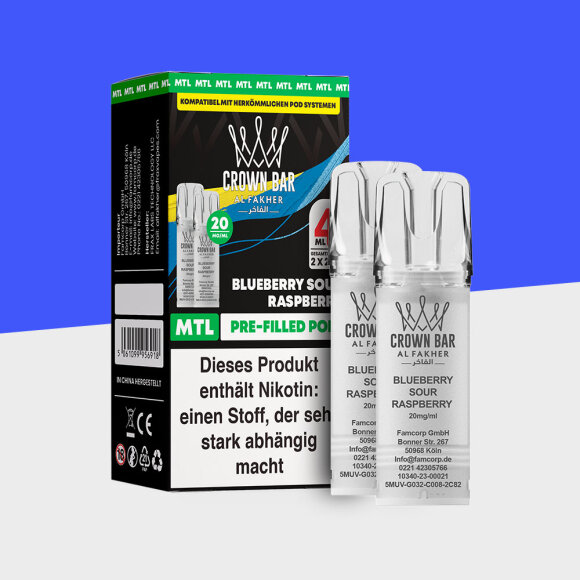 Al Fakher Crown Bar 600 – Blueberry Sour Raspberry – MTL - Pod (2er Pack)