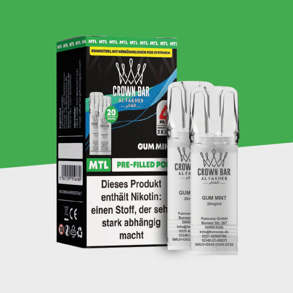 Al Fakher Crown Bar 600 – Gum Mint – MTL - Pod (2er Pack)