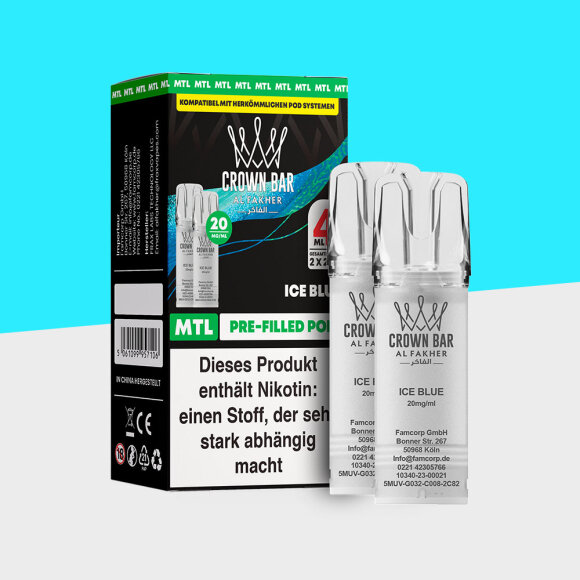 Al Fakher Crown Bar 600 – Ice Blue – MTL - Pod (2er Pack)