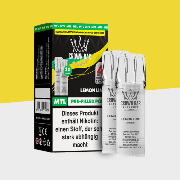 Al Fakher Crown Bar 600 – Lemon Lime – MTL - Pod (2er Pack)