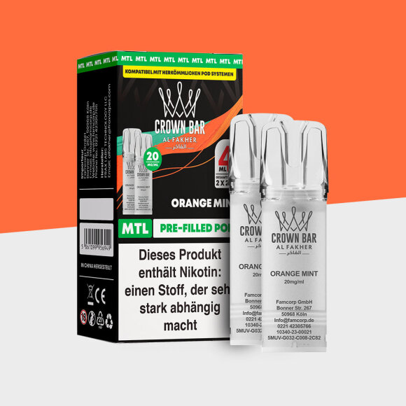 Al Fakher Crown Bar 600 – Orange Mint – MTL - Pod (2er Pack)