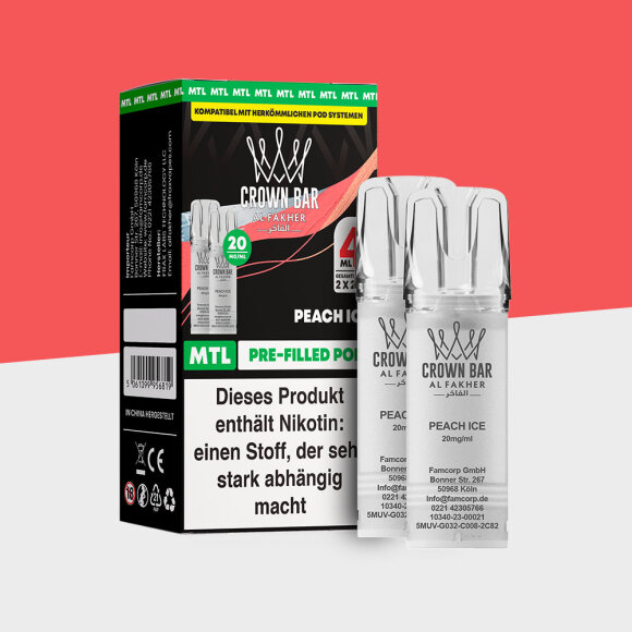Al Fakher Crown Bar 600 – Peach Ice – MTL - Pod (2er Pack)