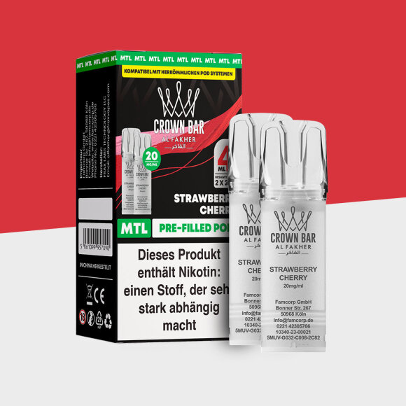 Al Fakher Crown Bar 600 – Strawberry Cherry – MTL - Pod (2er Pack)