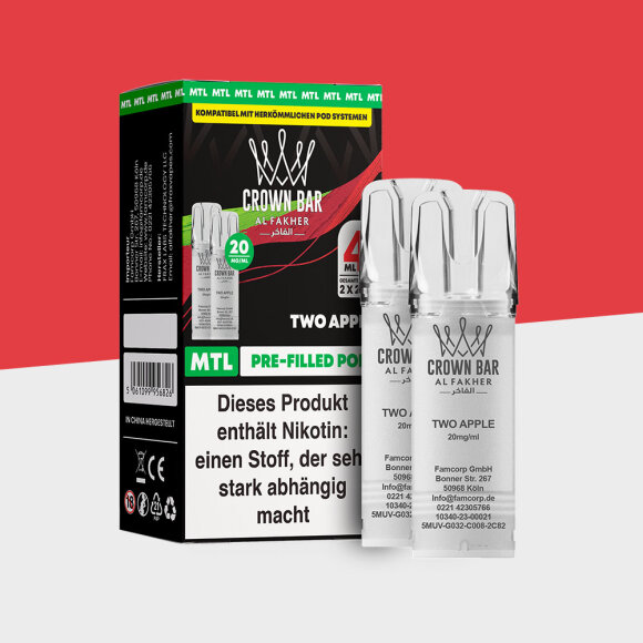 Al Fakher Crown Bar 600 – Two Apple – MTL - Pod (2er Pack)