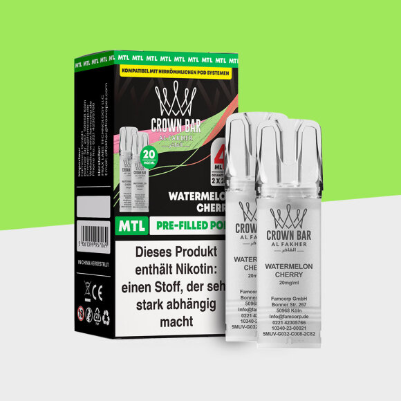 Al Fakher Crown Bar 600 – Watermelon Cherry – MTL - Pod (2er Pack)