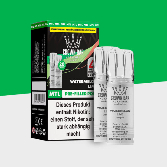 Al Fakher Crown Bar 600 – Watermelon Lime – MTL - Pod (2er Pack)