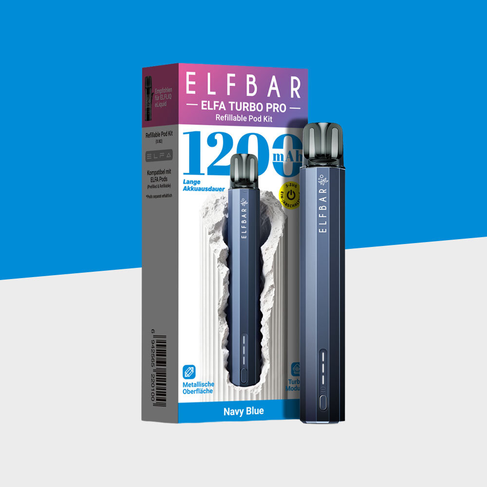 elfbar vape nachfüllbar ELFA Turbo Pro - Navy Blue - Pod Kit Flavour_Apple Geschmack:Menthol Elfbar ELFLIQ Blackberry Ice