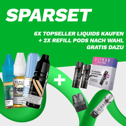 6x Topseller Liquids kaufen + GRATIS 2x Refill Pods dazu